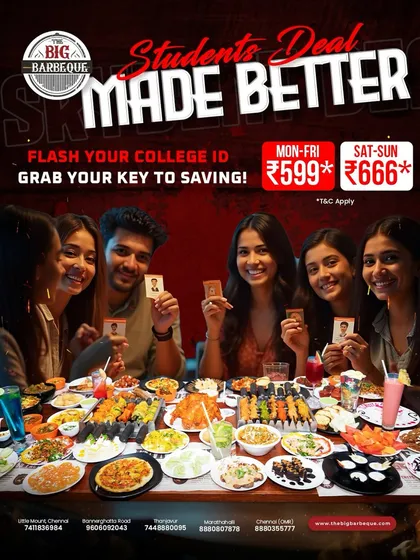 Friends, fun, and unlimited food. Our college deals hit different, with special prices for students.