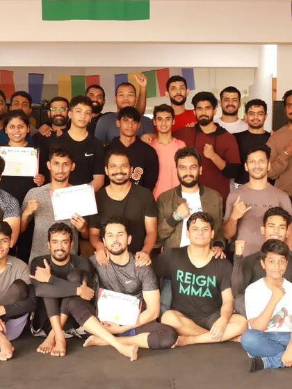 The full group of competitors and supporters at our Reign Quintet 2.0 in-house competition.