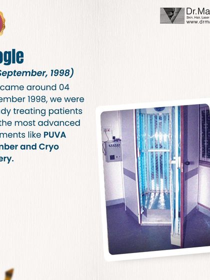 Even before Google came around in 1998, we were already treating patients with the most advanced treatments of the time, like the PUVA chamber for psoriasis and Cryosurgery for skin lesions.