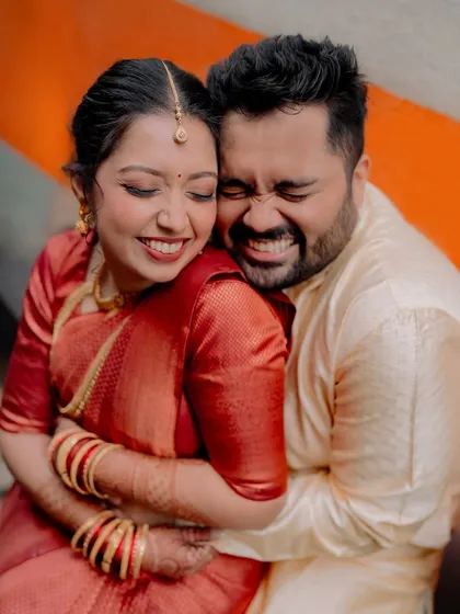 This is the kind of love that's impossible to pose. This tight, goofy, and incredibly real hug between Anushka and Harsh during their intimate home wedding is the essence of what I strive to capture.