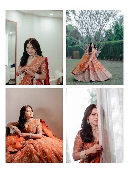 The story of a bride on her wedding day. This collage shows different facets of her morning, from the final touches in the dressing room to her confident and joyful portraits in the garden.