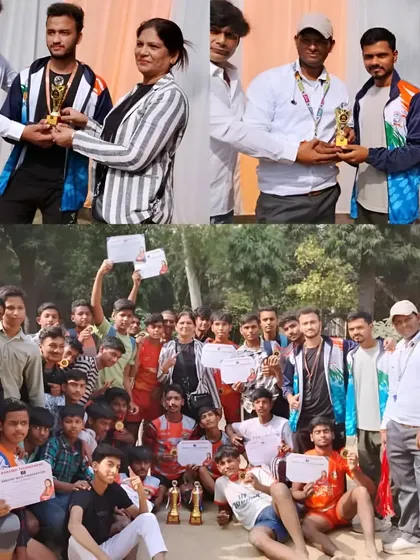 A collage celebrating our junior team's first-place victory in a recent tournament. From receiving awards to celebrating together, these are the moments we live for.