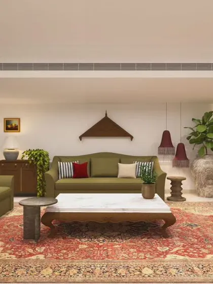 Mixing old with new is one of my favorite approaches. In this living room, I blended contemporary furniture with traditional Indian elements and a vintage-style rug. This layering creates a home that feels collected, personal, and timeless.