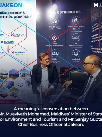 A meaningful conversation between Mr. Muaviyath Mohamed, Maldives' Minister of State for Environment, and our Chief Business Officer, Mr. Sanjay Gupta. This highlights our growing international engagement and our role as a partner in sustainable development beyond India's borders.