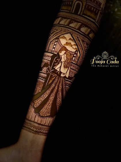 A close-up of the romantic couple portrait from the San Francisco bride's mehendi, capturing the love and emotion of the moment.