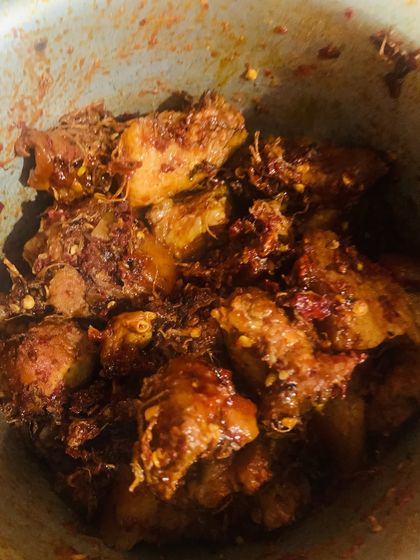 Another look at the delicious pork and dried bamboo shoot curry. It is slow cooked in bamboo shoot water to make the meat extra tender.