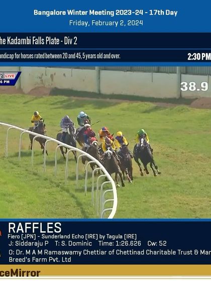 Race 2 results from February 2, 2024: Raffles wins The Kadambi Falls Plate.