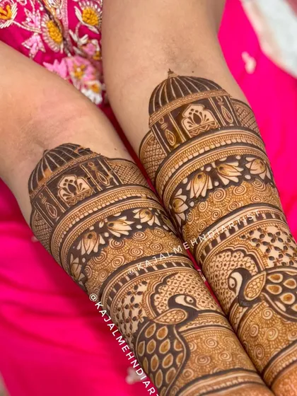 An in-process shot of the bridal design, showing the arm details.