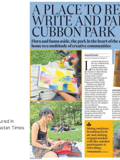 I was so happy to be featured in Hindustan Times as part of an article about the creative communities that gather in Cubbon Park. It's a wonderful ecosystem of artists, and I'm proud to be a part of it.
