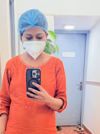 A quick selfie in my surgical cap and mask after a day of procedures. Even on birthdays, the work of helping patients continues.