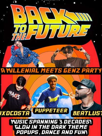 The official poster for the 'Back to the Future' gig, a party where Millennial and Gen Z music clashed. It was a night of throwback beats and new bangers.