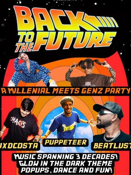The official poster for the 'Back to the Future' gig, a party where Millennial and Gen Z music clashed. It was a night of throwback beats and new bangers.