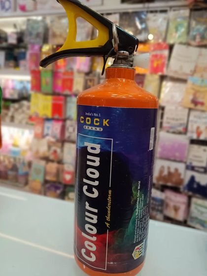 A side view of the 'Colour Cloud' cylinder, showing the simple trigger mechanism. It's safe and easy for anyone to use.