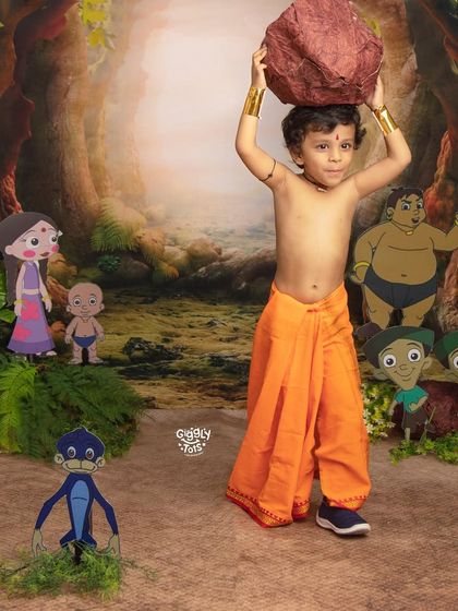 Chhota Bheem, the strongest of them all! A little hero lifts a mighty rock in our fun and imaginative cartoon setup.