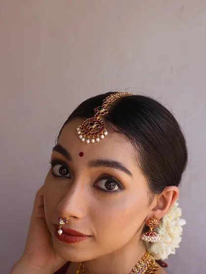 A final shot from the temple jewelry campaign, showcasing the complete set. It's amazing how wearing these pieces can make you feel instantly connected to a rich cultural history.