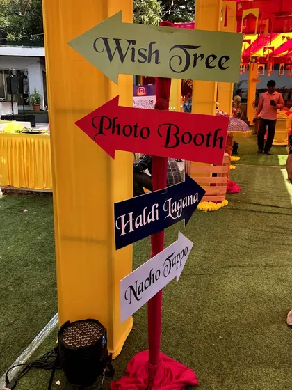Another example of our fun directional signposts. These signs not only guide your guests but also add a playful and decorative element to the party space.