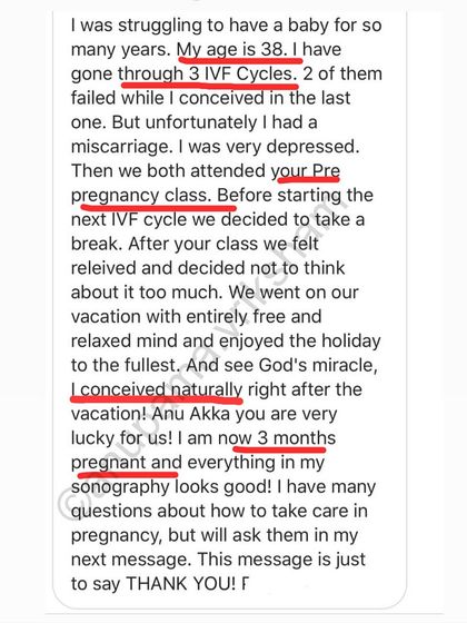 A duplicate of the same powerful message about conceiving naturally at 38 after 3 failed IVFs. The story is so good it's worth seeing twice.