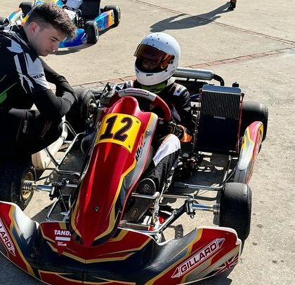 A driver and coach during first testing in IAME Juniors in Spain.