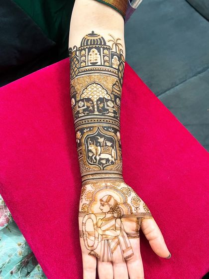 Another view of the forearm, highlighting the detailed architectural elements and the fine line work that defines my premium packages.