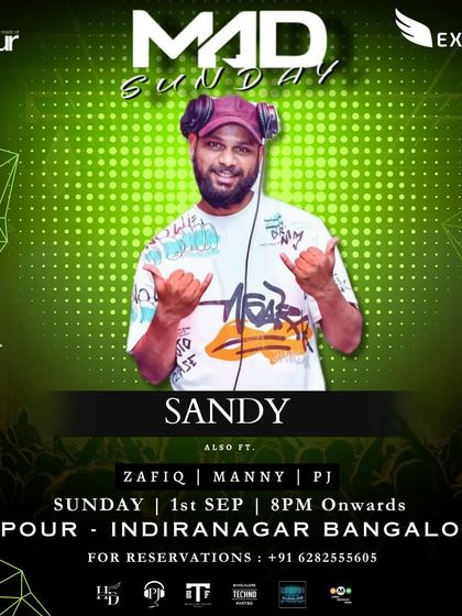 The same green themed "Mad Sunday" poster, this time featuring DJ Sandy.
