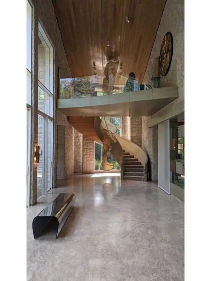 Here is how my work can live within a home. This site-specific installation was created for a private residence in Pune, designed to flow with the architecture of the spiral staircase and become a living part of the home's daily life.