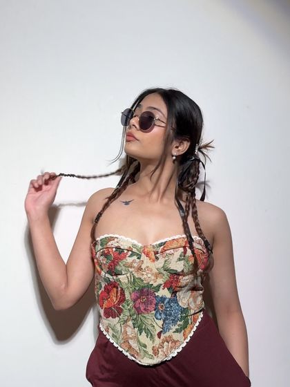 Playing with poses and angles. This corset top is so photogenic and fun to style.