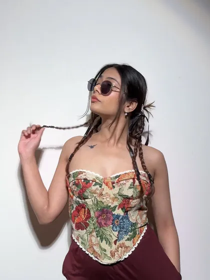 Playing with poses and angles. This corset top is so photogenic and fun to style.