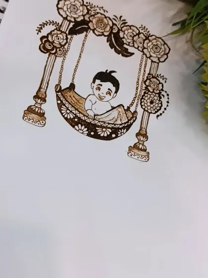 The final version of the baby in a swing motif, a heartwarming and personalized design for a baby shower.