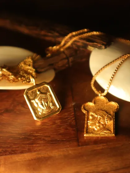 A reminder to honour the Devi within. These sterling silver pendants, kissed with 18k gold, are for the goddess you already are.