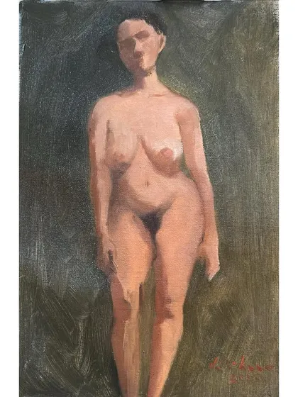 A figure study in oil on linen from a five-and-a-half-hour session with a wonderful Spanish model. I am so grateful for the opportunity to paint live and learn from fellow artists.