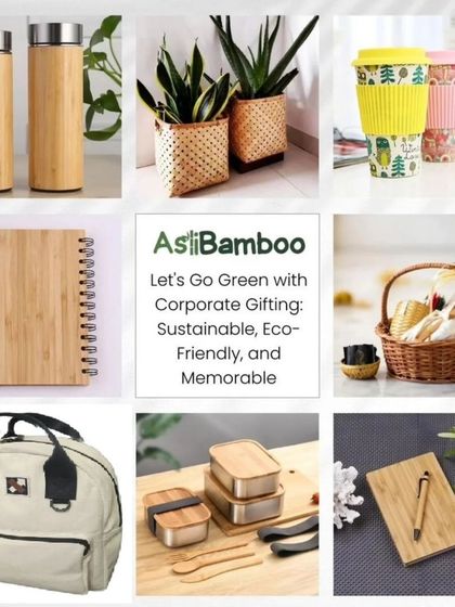 A collage showcasing our range of sustainable corporate gifting options. From bamboo flasks and planters to reusable mugs and eco-friendly stationery, we offer memorable gifts that align with your company's green initiatives.
