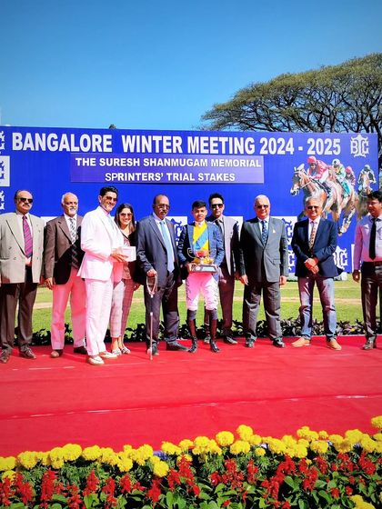 The winning team of the Sprinter's Trial Stakes.