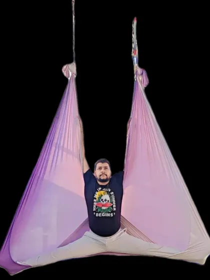 Ever thought of doing splits in the air? With aerial yoga, we use the hammock to support the body, making difficult poses feel lighter and more accessible. It’s a great way to build strength and flexibility.
