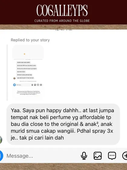 So happy to help customers find an affordable perfume that smells close to the original. This person shared that even after spraying just three times, her students and children complimented her on how good she smelled.