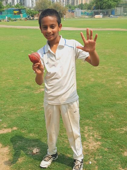 Aavesh, another star from our SKCA Tigers team, celebrating a 5-wicket haul. We train our bowlers to be aggressive and take crucial wickets.