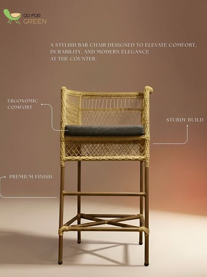 We designed this stylish bar chair to provide ergonomic comfort, a sturdy build, and a premium finish. The callouts highlight the key features that make it perfect for long, comfortable conversations at your home bar or counter.