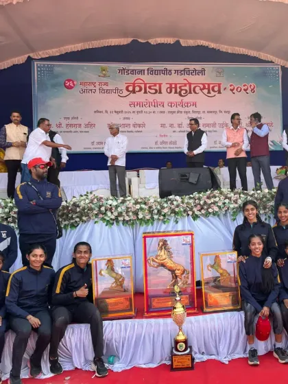 The Mumbai University women's team celebrating their championship win at the Maharashtra State Inter University Athletics meet. It's wonderful to see their hard work pay off with trophies and medals.