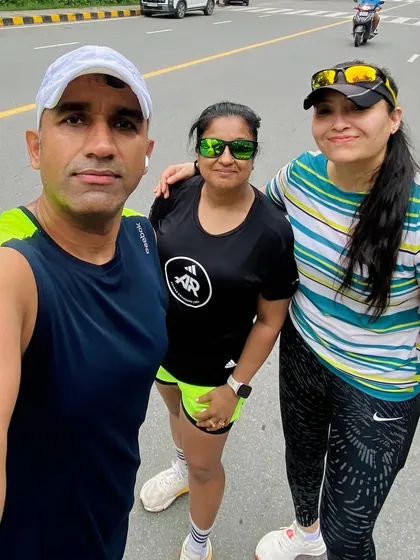A selfie capturing the friendship and fun of our Sunday runs. It's more than just a run; it's our weekly social meetup.