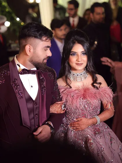 A candid moment of the happy couple. Gurusha's unique and glamorous look makes a stunning statement next to her fiancé.