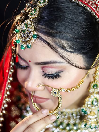 An artistic close-up of the eye makeup, showing the delicate shimmer and perfect blending.