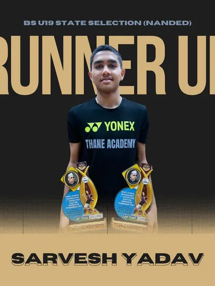Sarvesh Yadav with his runner-up trophy in the Boys Singles U19 category at the state selection tournament in Nanded.