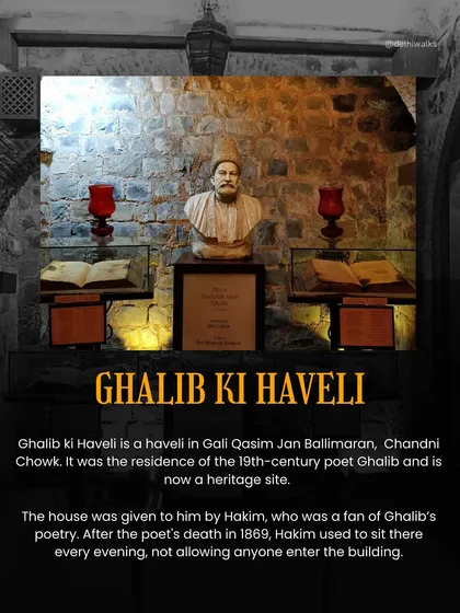 Ghalib ki Haveli, the residence of the 19th-century poet. This heritage site in Ballimaran was a gift from a fan and remains a sanctuary of poetry and history.