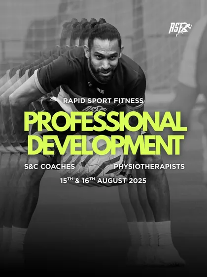 This is our official announcement for the Professional Development workshop, designed specifically for S&C coaches and physiotherapists. The graphic clearly outlines the dates and target audience, capturing the high-energy, performance-focused nature of our training events.