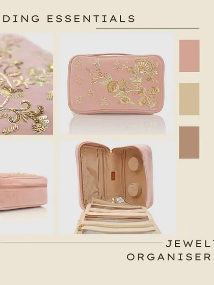 This is my jewellery organiser in a delicate blush pink velvet. It’s a popular choice for bridal trousseaus and wedding gifts, combining feminine colour with practical, organised storage.