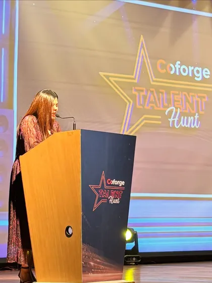 A side view from the podium, focused on my script for the talent hunt. Preparation is key to a flawless event.