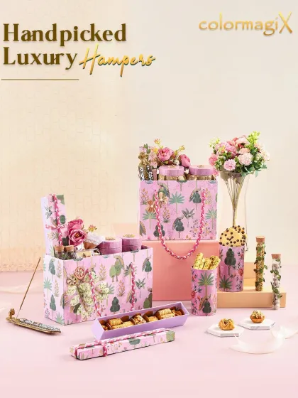 A collection of our handpicked luxury hampers in a beautiful pink floral design. This set includes gift boxes of various sizes and matching canisters, perfect for creating a coordinated and impressive gift presentation.