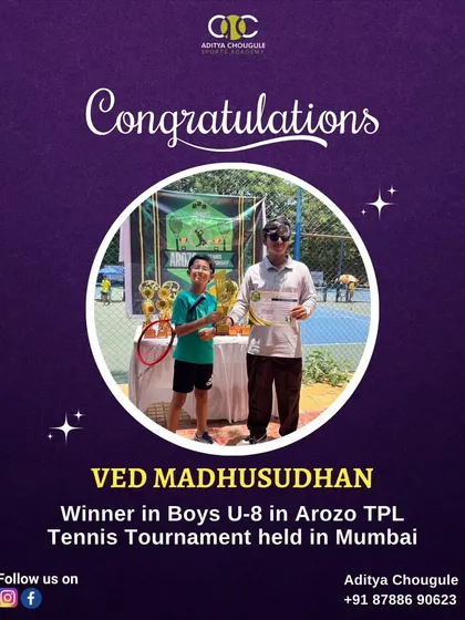 We celebrate Ved Madhusudhan, winner in the Boys U-8 Arozo TPL Tennis Tournament held in Mumbai. Another champion from our academy.