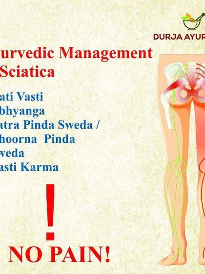 Our Ayurvedic management of sciatica involves a combination of therapies. We use Kati Vasti, Abhyanga, Patra Pinda Sweda, and Basti Karma to reduce inflammation and say "NO PAIN".