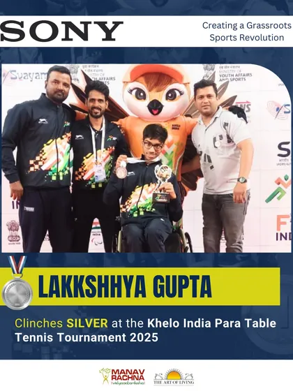 Lakkshhya Gupta proudly holding his Silver medal at the Khelo India Para Table Tennis Tournament. His success is a shining example of our commitment to creating a grassroots sporting revolution.