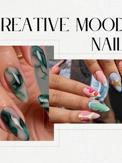 Creative mood nails are for expressing your artistic side. This includes abstract marble effects and playful, colorful designs like these under-the-sea nails.